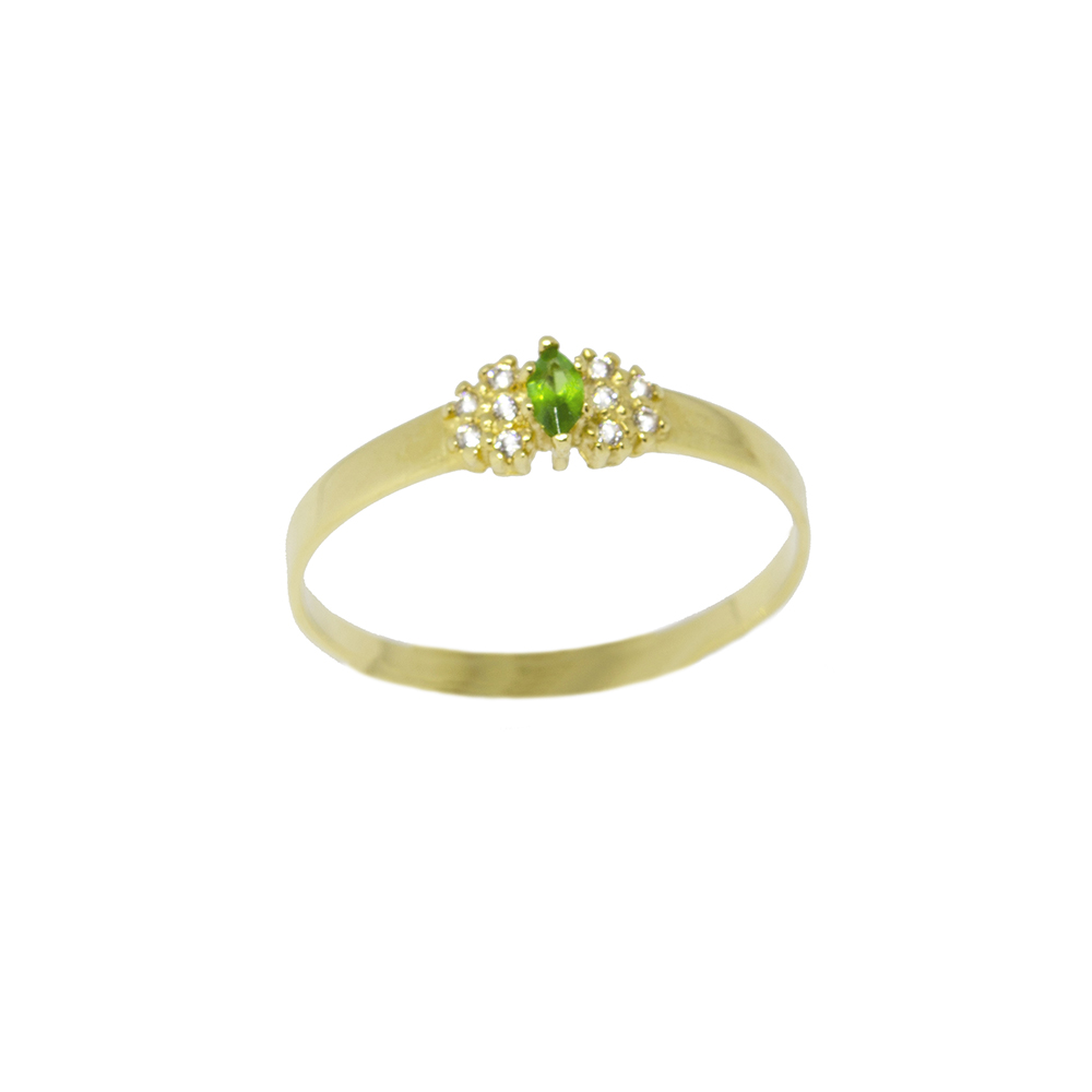 Anel Navete Esmeralda Sint�tica em Ouro 18 Kilates � 25445
